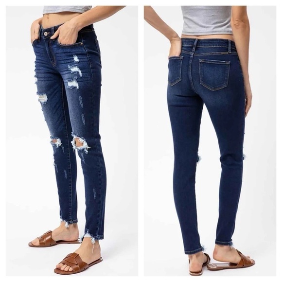 KanCan Estilo Mid Rise Distressed Skinny Jeans for Women Size 28 - Picture 3 of 13